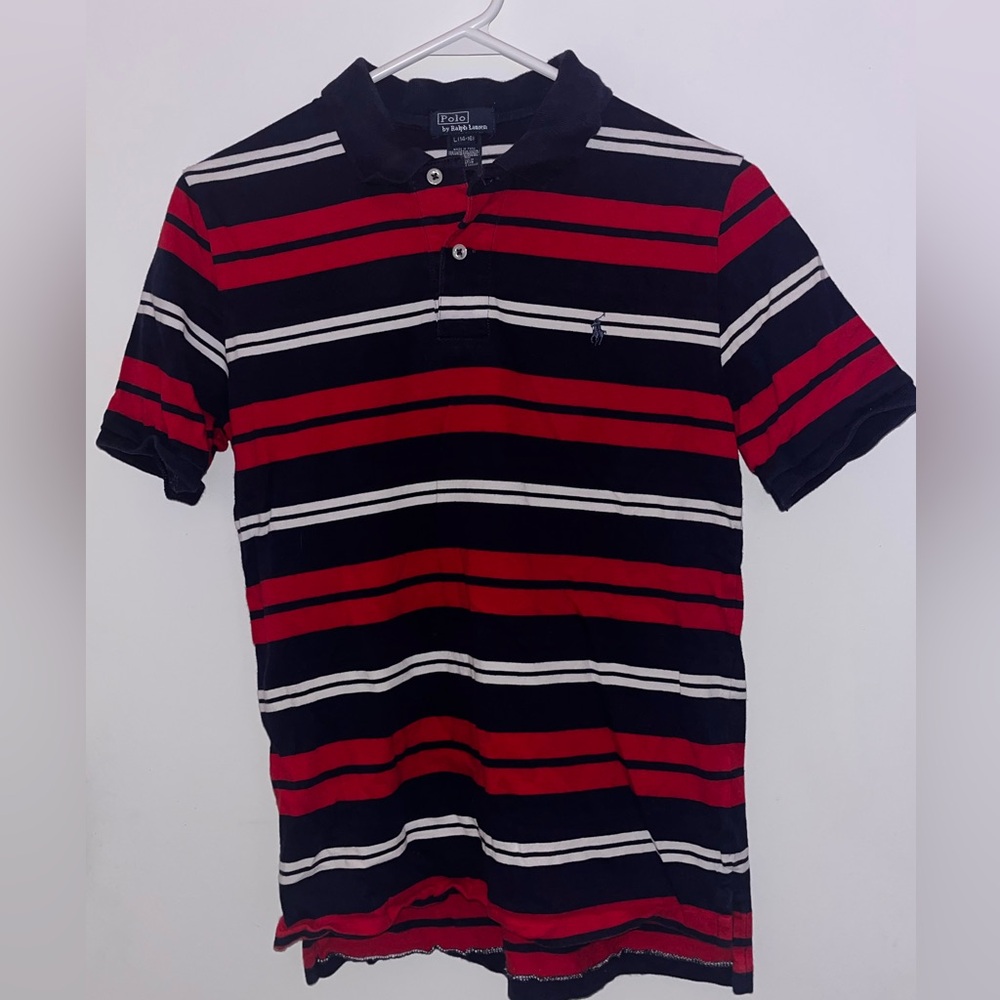 Polo by Ralph Lauren Men's Red and Navy Blue Striped Polo